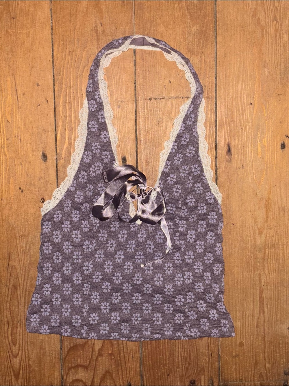 Ecote Purple Floral Lace-Trim Halter Top